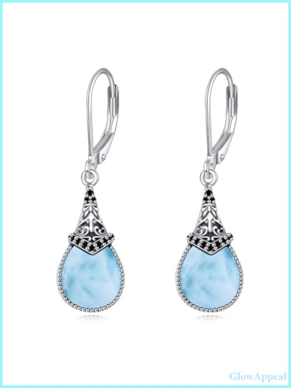Vintage Style 925 Sterling Silver Larimar Drop Dangle Leverback Earrings